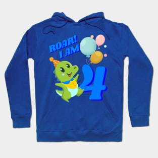 4th Birthday Child Kid Dino Dinosaur ROAR Hoodie